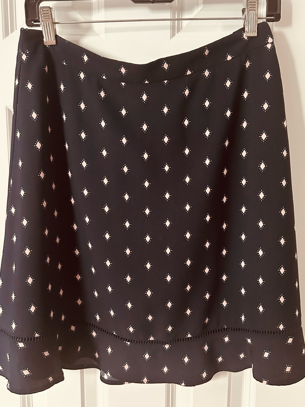 LOFT Black A-Line Skirt with pink Diamond Print